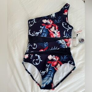 NEW: Carmen Marc Valvo one piece- one shoulder floral bathing suit.